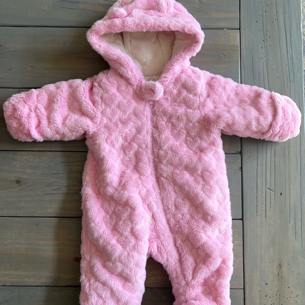 Winter faux fur zip up onesie with feet.